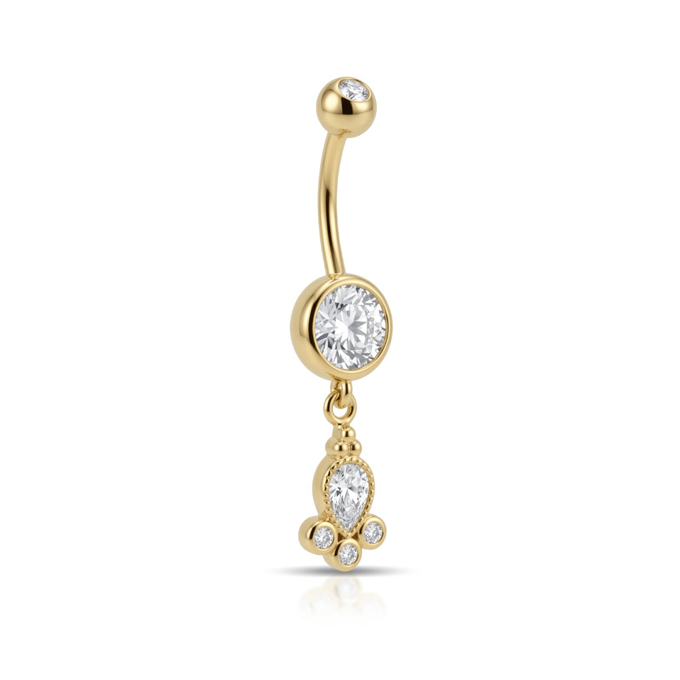 14 Ayar Altın Taşlı Sallantılı Gösterişli Göbek Piercing - Dianora Piercing Jewelry
