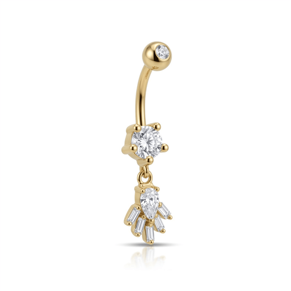 14 Ayar Altın Taşlı Sallantılı Gösterişli Göbek Piercing - Dianora Piercing Jewelry