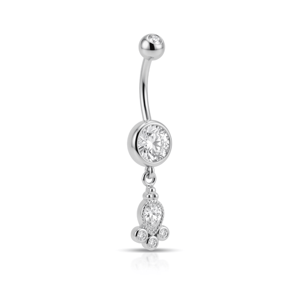 14 Ayar Altın Taşlı Sallantılı Gösterişli Göbek Piercing - Dianora Piercing Jewelry