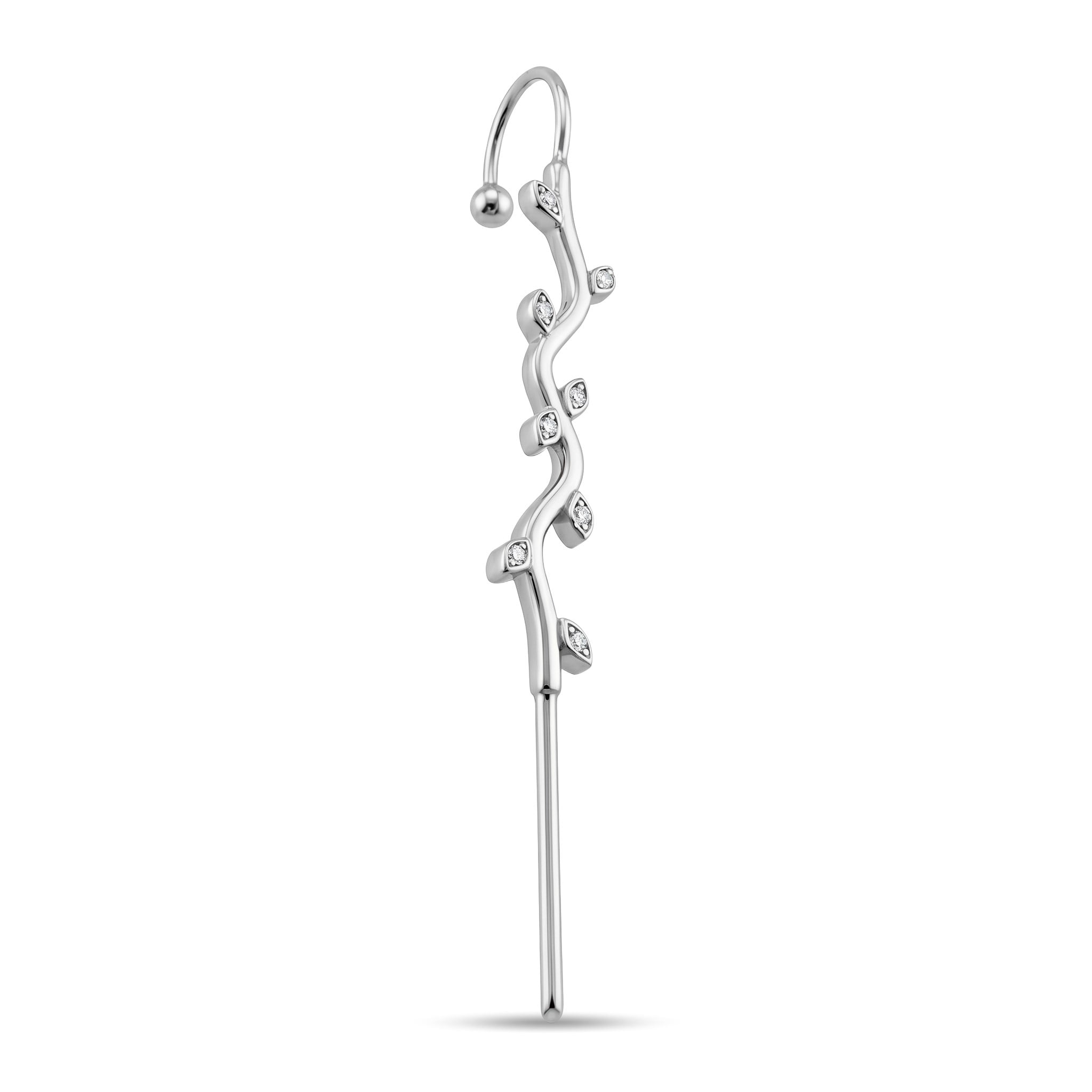 14 Ayar Altın Taşlı Sarmaşık Motifli Hook/Baston Küpe - Dianora Piercing Jewelry
