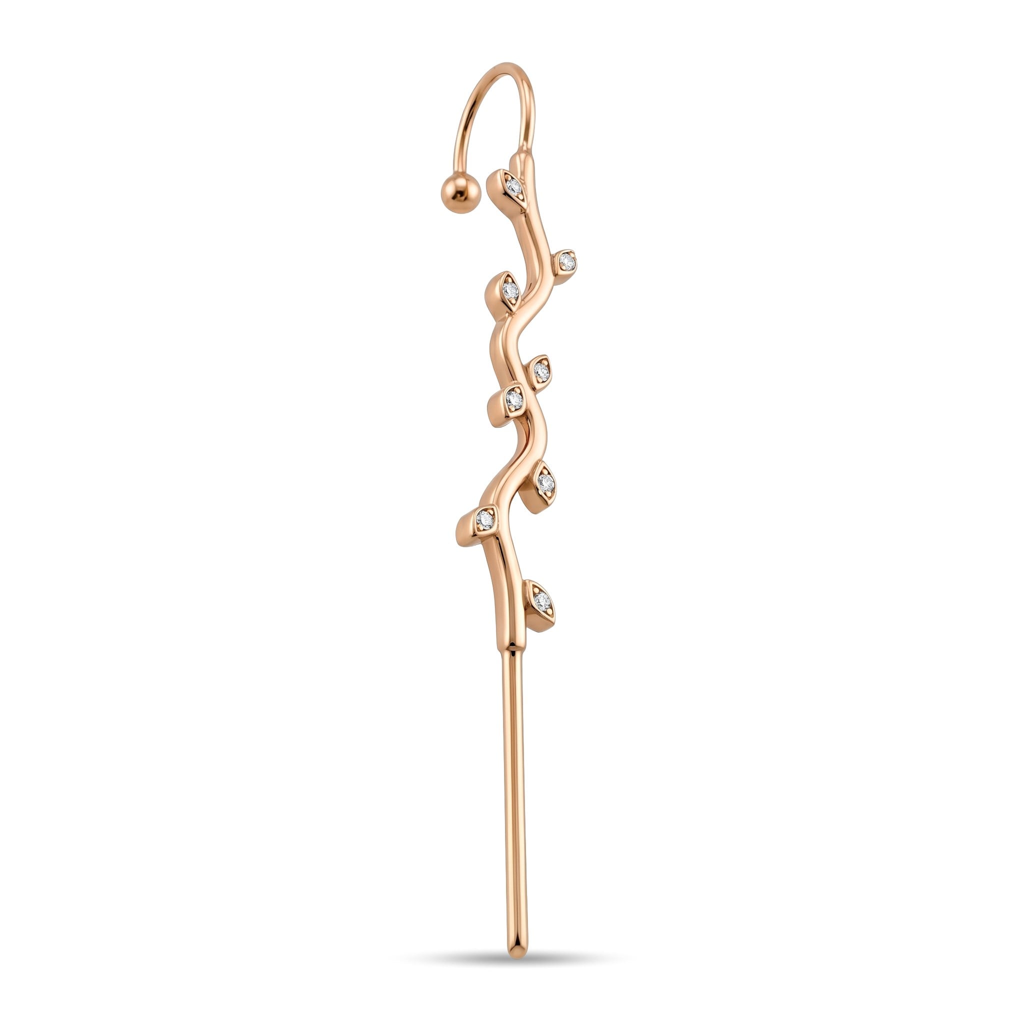 14 Ayar Altın Taşlı Sarmaşık Motifli Hook/Baston Küpe - Dianora Piercing Jewelry