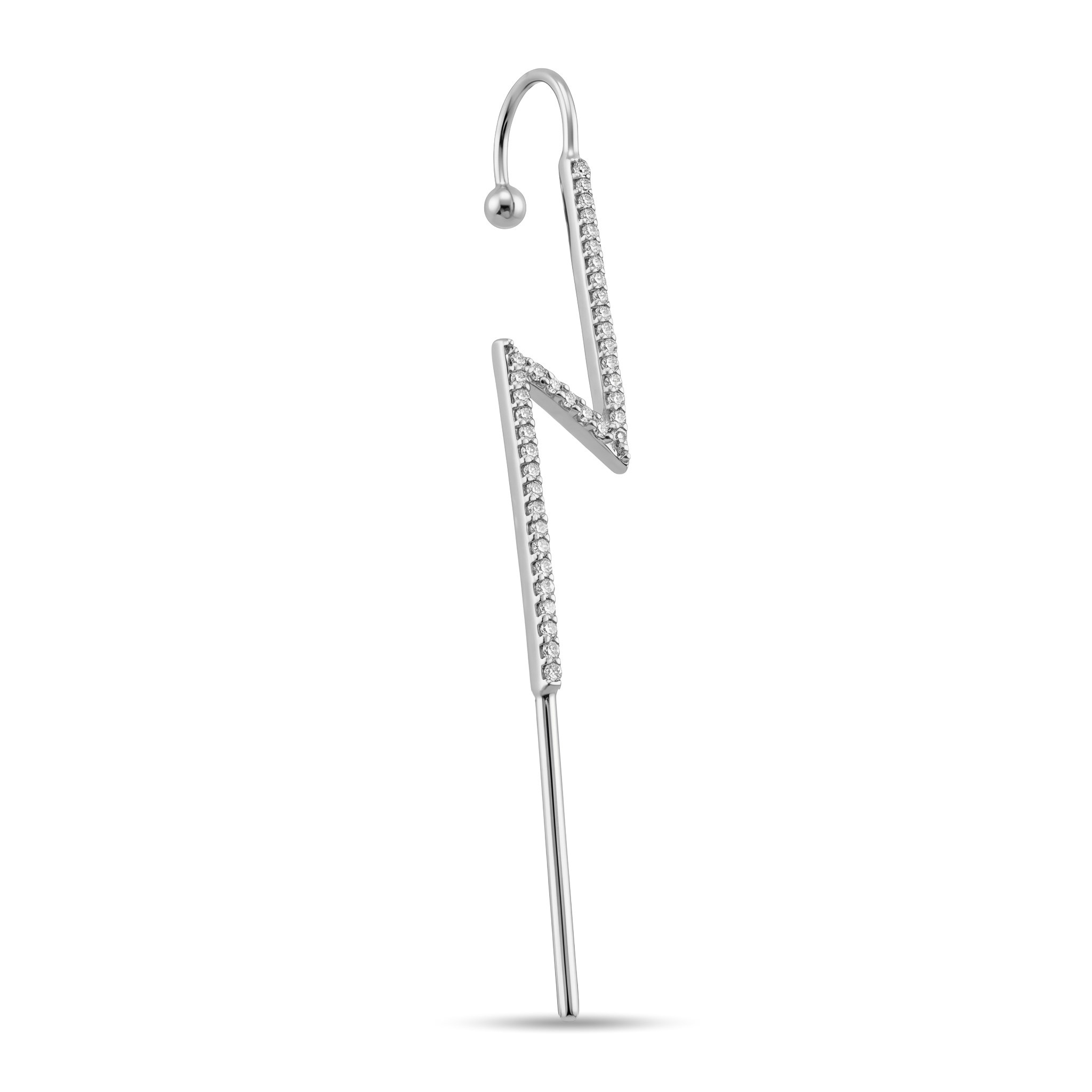 14 Ayar Altın Taşlı Şimşek Motifli Hook/Baston Küpe - Dianora Piercing Jewelry