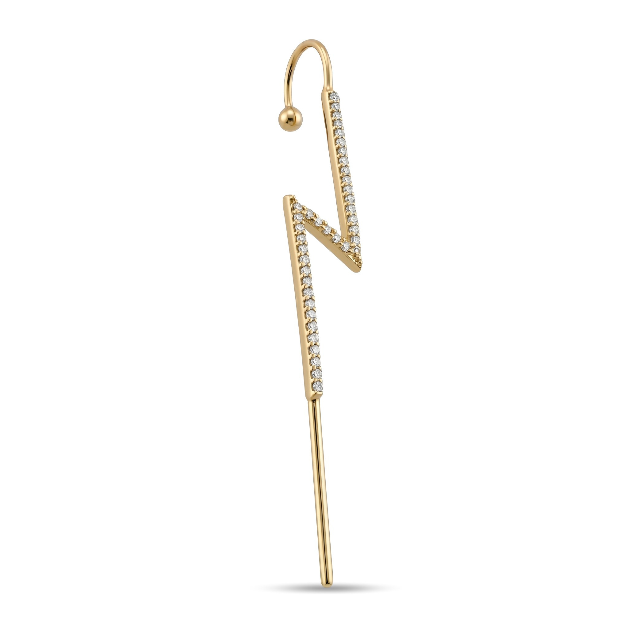 14 Ayar Altın Taşlı Şimşek Motifli Hook/Baston Küpe - Dianora Piercing Jewelry