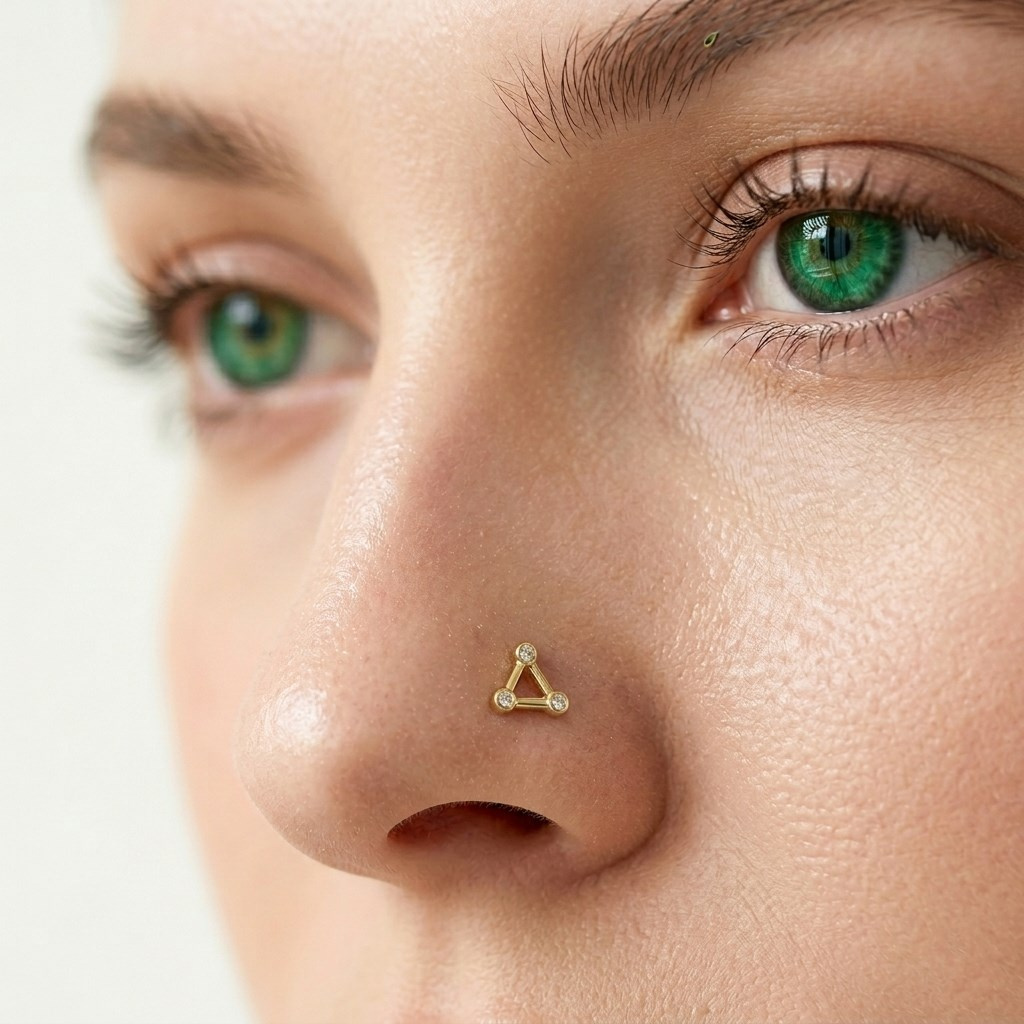 14 Ayar Altın Taşlı Üçgen Motifli Hızma - Dianora Piercing