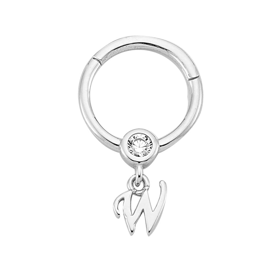 14 Ayar Altın Taşlı W Harfi Sallantılı Halka Piercing