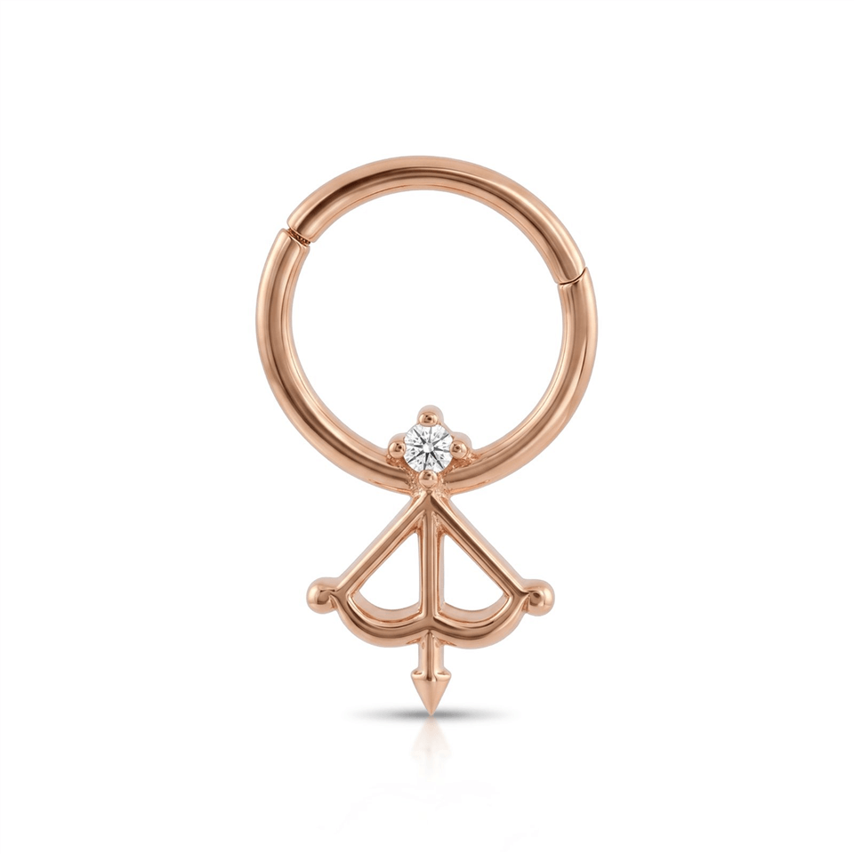 14 Ayar Altın Taşlı Yay Motifli Minimal Halka Piercing - Dianora Piercing Jewelry