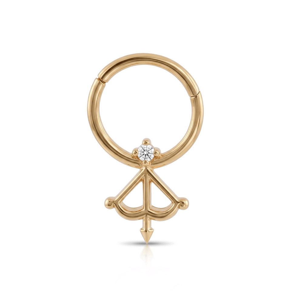 14 Ayar Altın Taşlı Yay Motifli Minimal Halka Piercing - Dianora Piercing Jewelry
