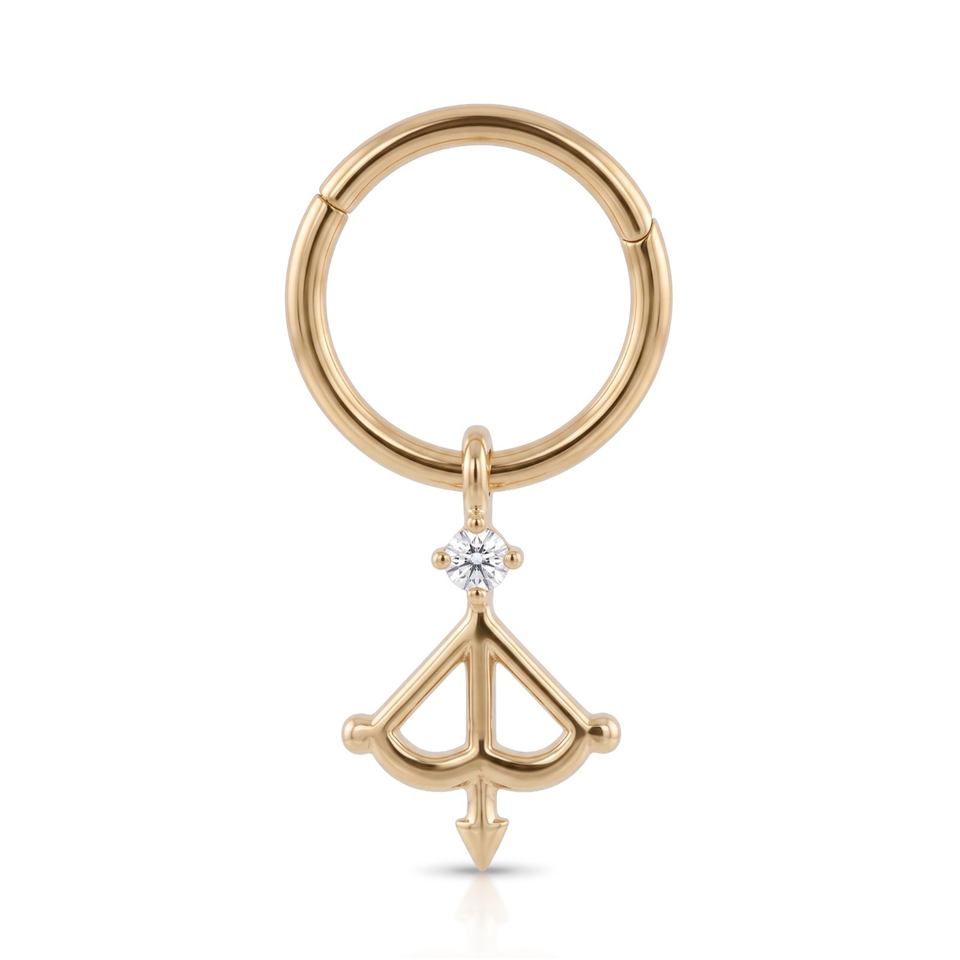 14 Ayar Altın Taşlı Yay Sallantılı Minimal Halka Piercing - Dianora Piercing Jewelry