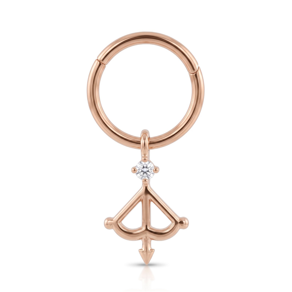 14 Ayar Altın Taşlı Yay Sallantılı Minimal Halka Piercing - Dianora Piercing Jewelry