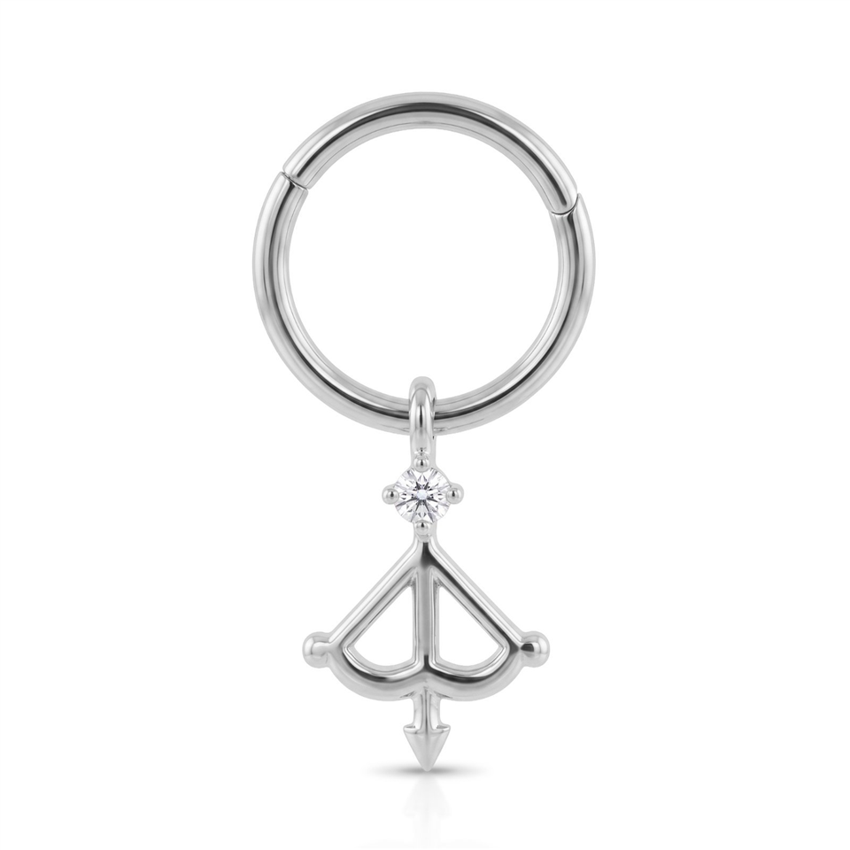 14 Ayar Altın Taşlı Yay Sallantılı Minimal Halka Piercing - Dianora Piercing Jewelry