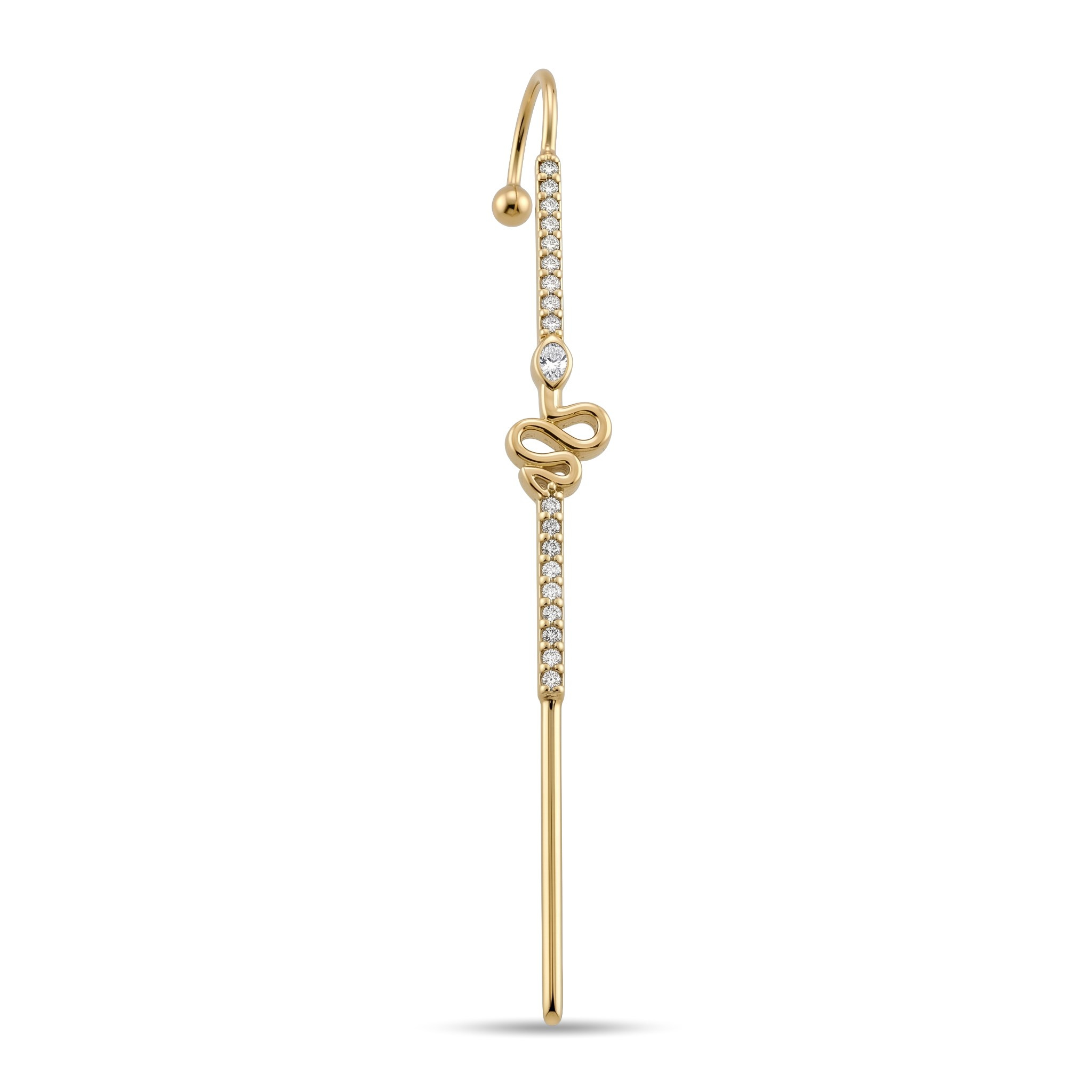 14 Ayar Altın Taşlı Yılan Motifli Hook/Baston Küpe - Dianora Piercing Jewelry
