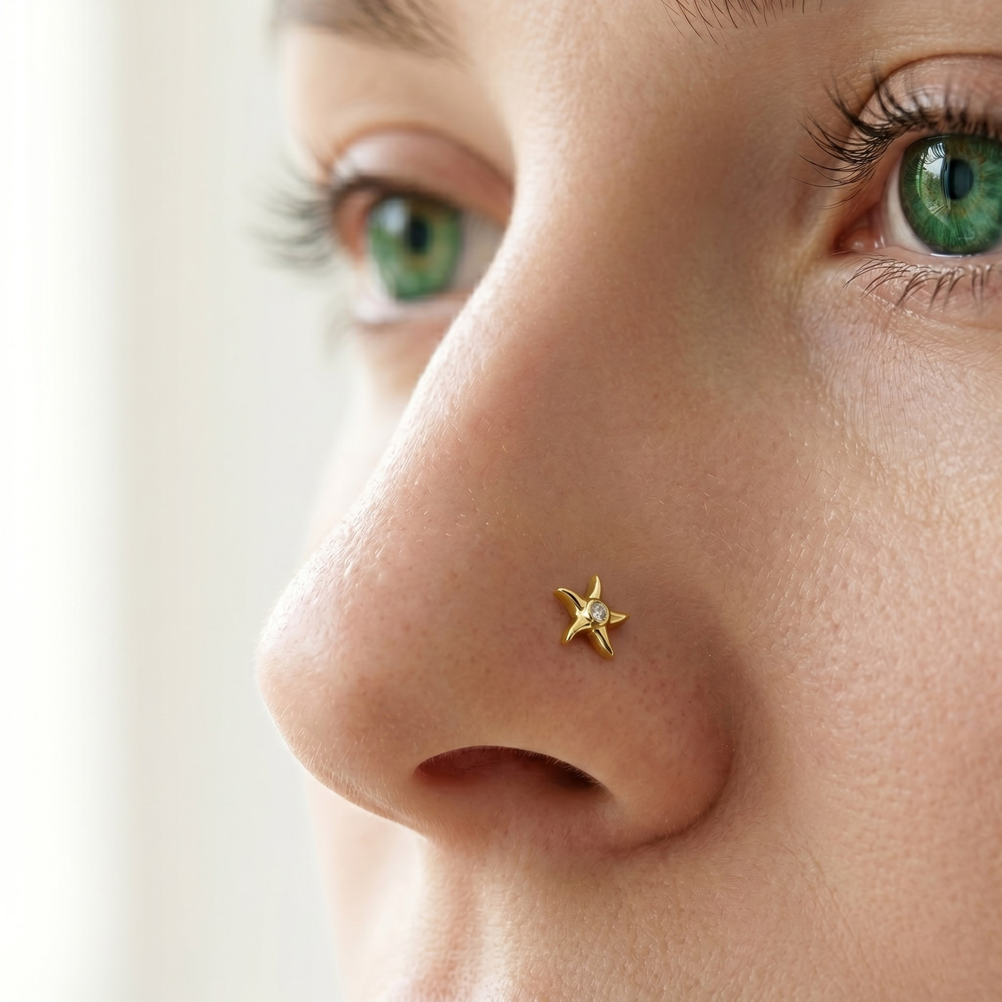 14 Ayar Altın Taşlı Yıldız Hızma - Dianora Piercing