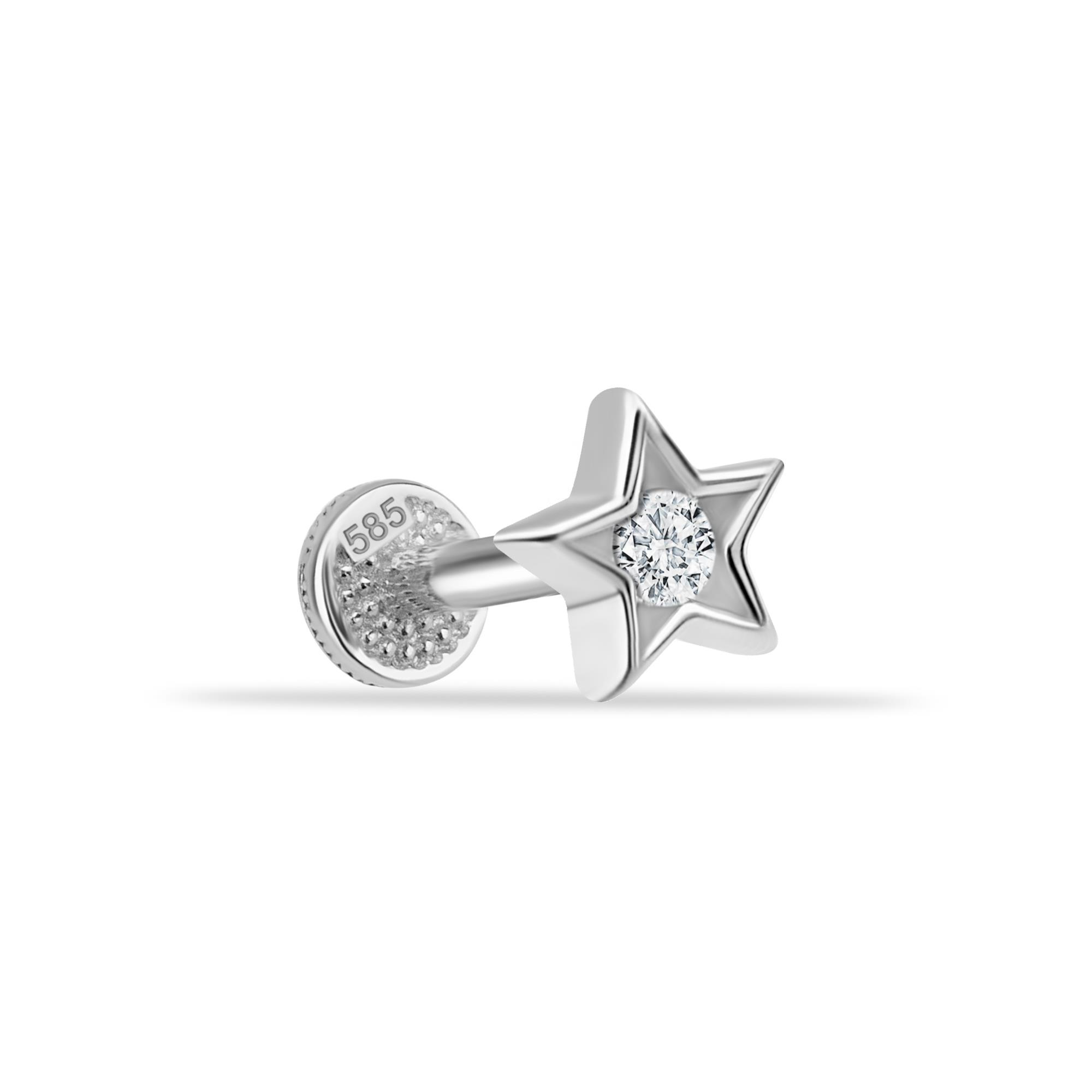 14 Ayar Altın Taşlı Yıldız Minimal Tragus Piercing - Dianora Piercing