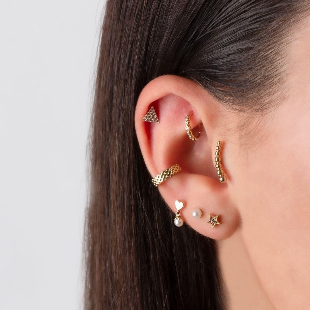 14 Ayar Altın Taşlı Yıldız Minimal Tragus Piercing - Dianora Piercing