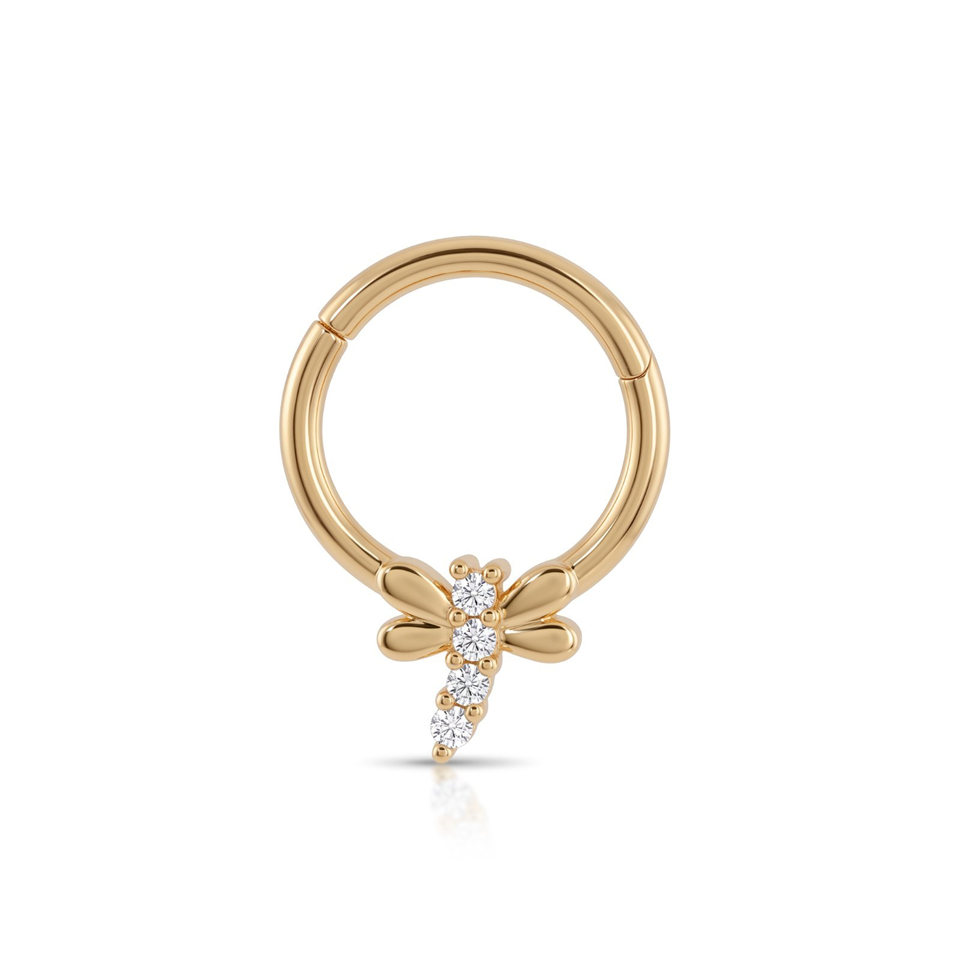 14 Ayar Altın Taşlı Yusufçuk Minimal Halka Piercing - Dianora Piercing Jewelry