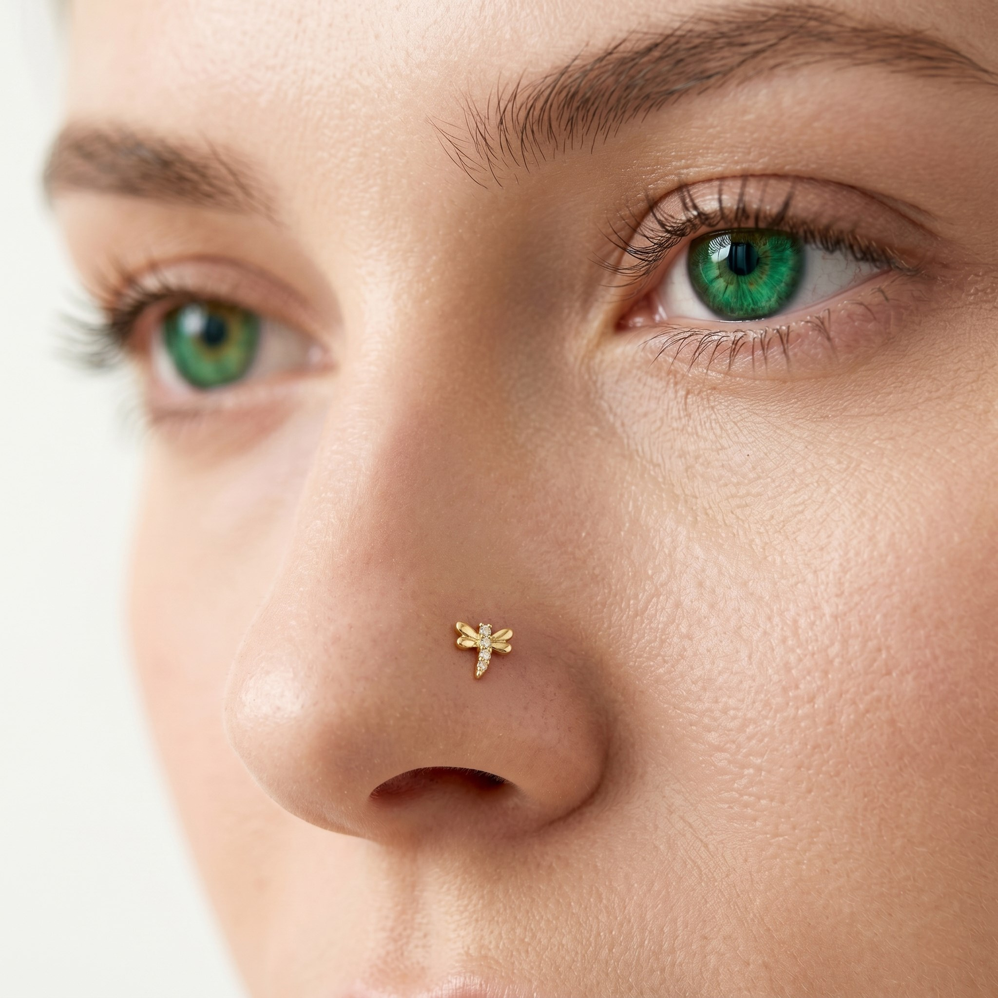 14 Ayar Altın Taşlı Yusufçuk Motifli Hızma - Dianora Piercing