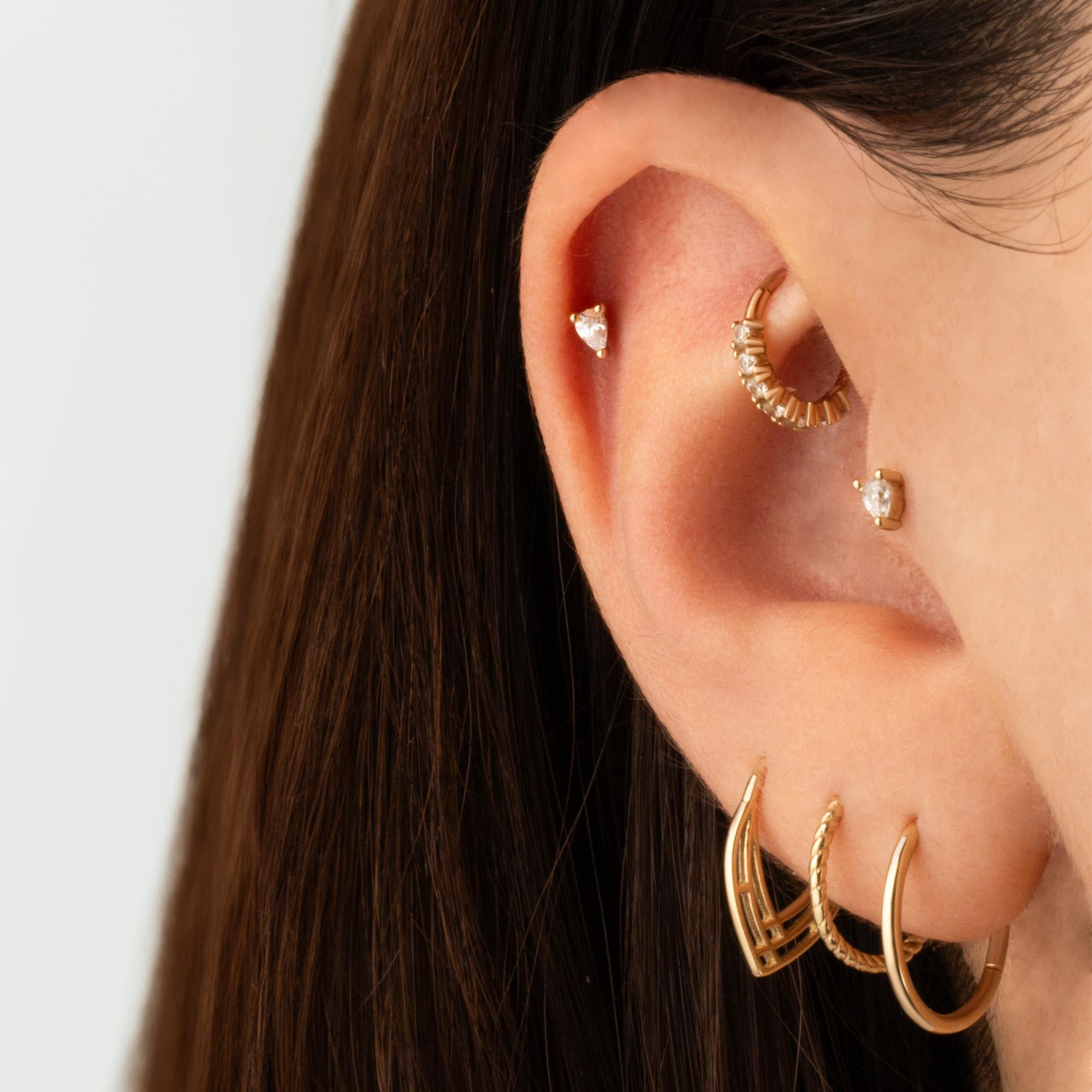 14 Ayar Altın Tek Damla Taşlı Minimal Helix/Kıkırdak Piercing