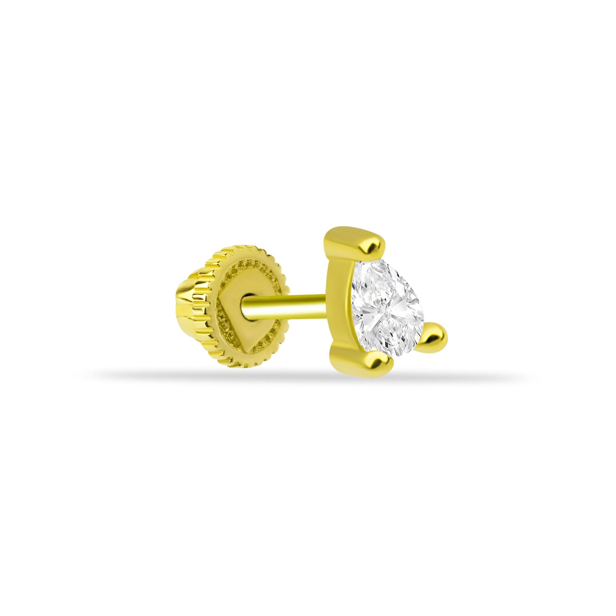 14 Ayar Altın Tek Damla Taşlı Minimal Helix/Kıkırdak Piercing