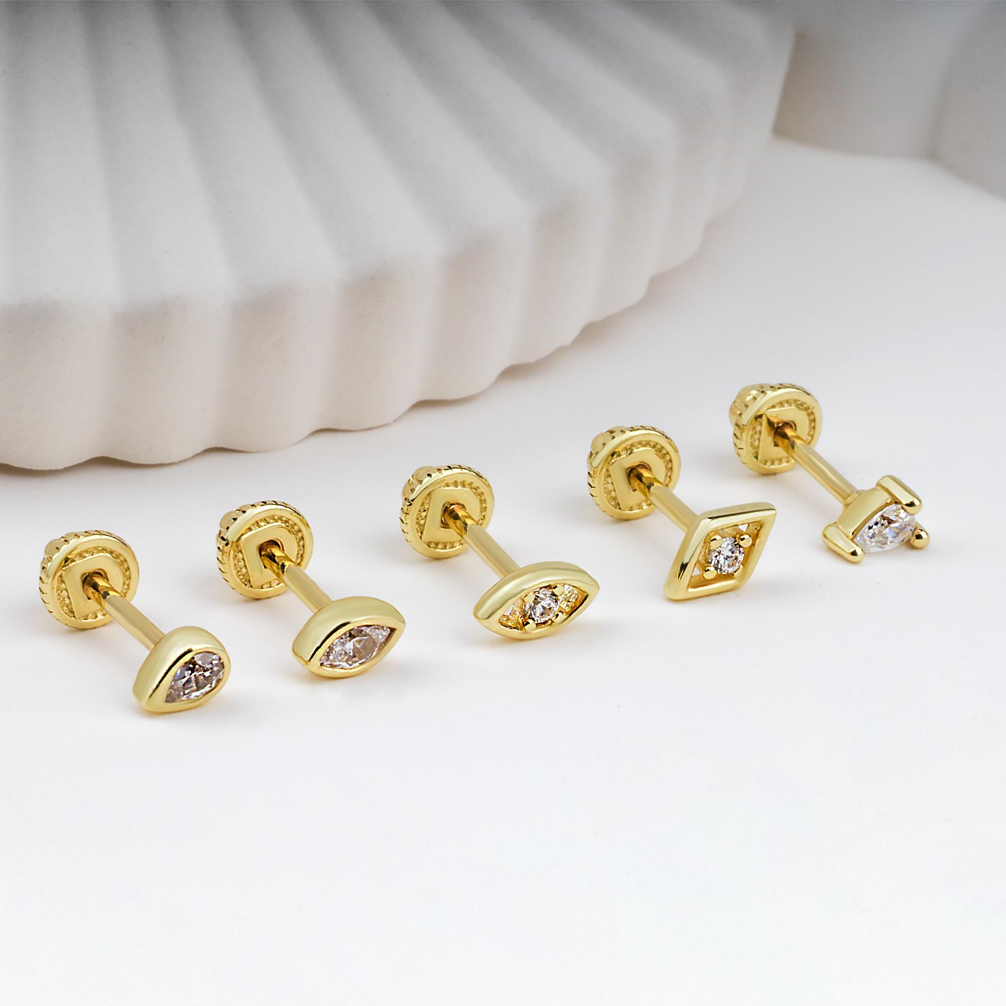 14 Ayar Altın Tek Damla Taşlı Minimal Helix/Kıkırdak Piercing