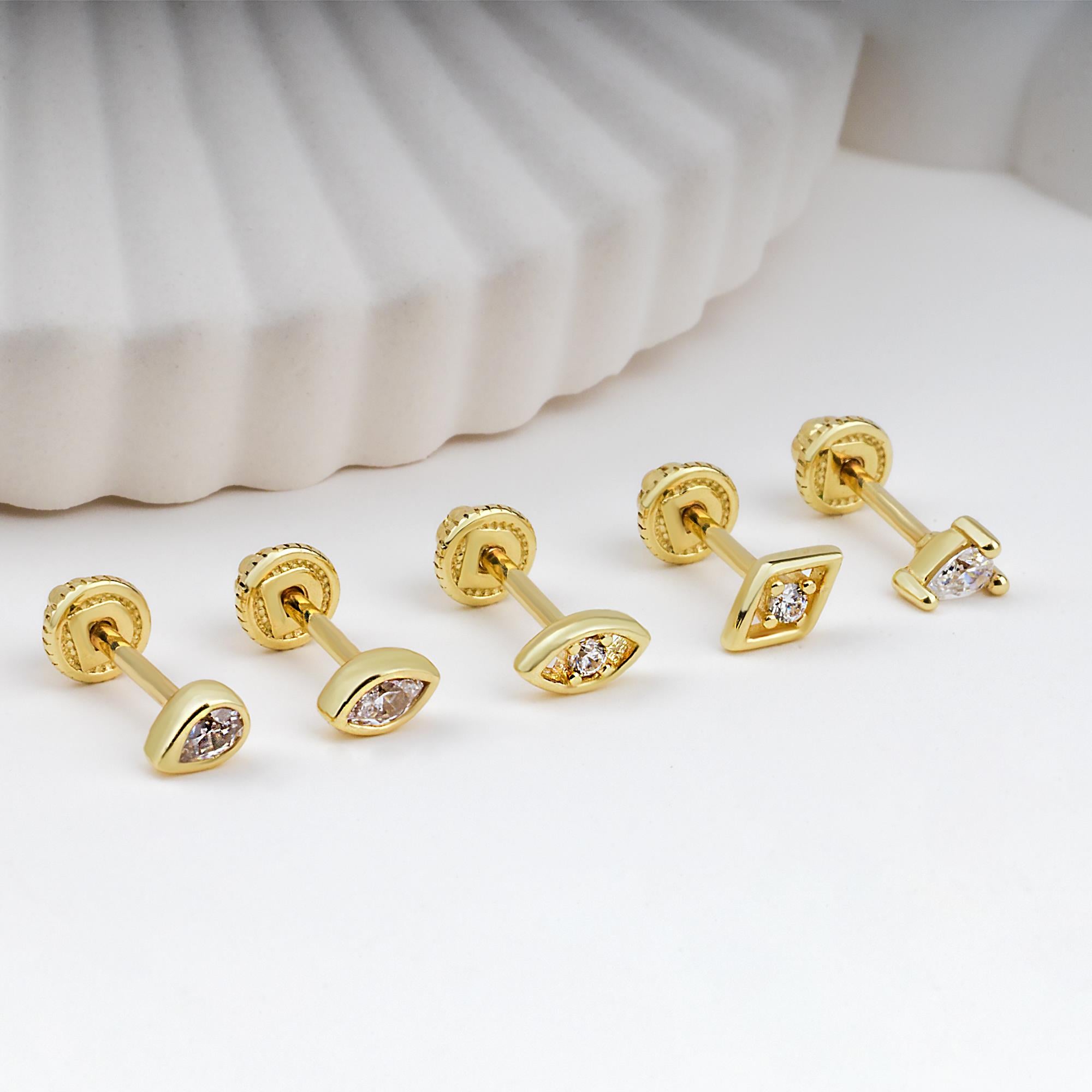 14 Ayar Altın Tek Damla Taşlı Minimal Helix/Kıkırdak Piercing