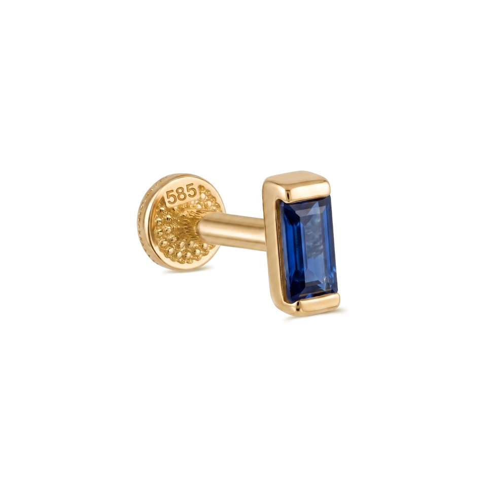 14 Ayar Altın Tek Lacivert Taşlı Minimal Tragus Piercing - Dianora Piercing Jewelry