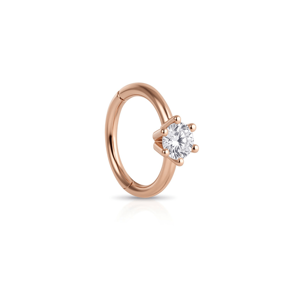 14 Ayar Altın Tek Taş Minimal Halka Piercing - Dianora Piercing Jewelry