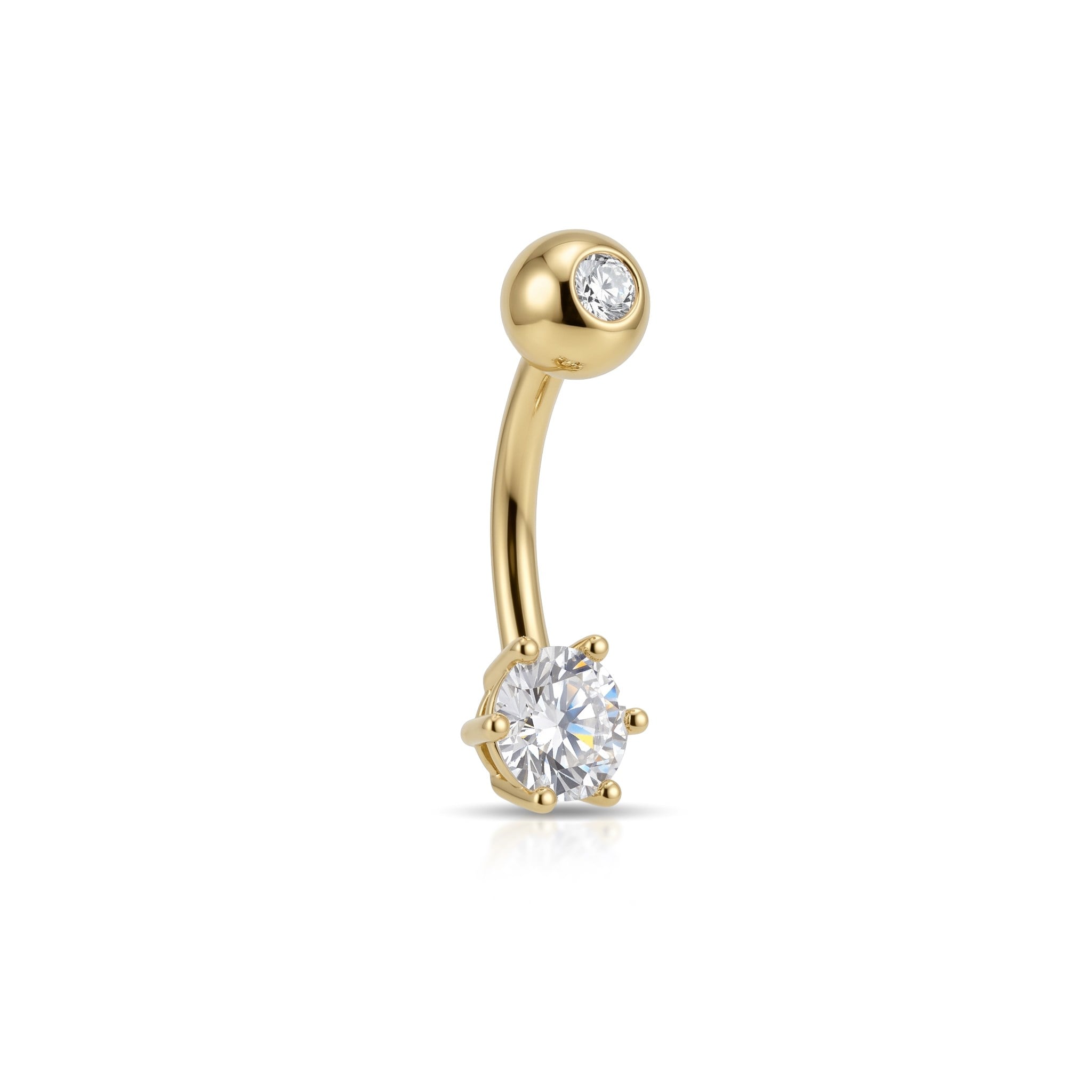 14 Ayar Altın Tek Taşlı Göbek Piercing  - Dianora Piercing Jewelry