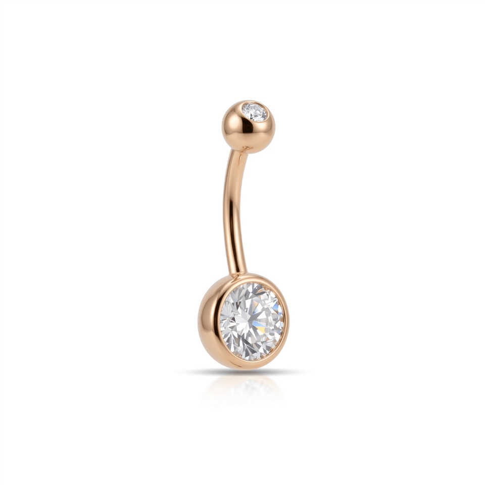 14 Ayar Altın Tek Taşlı Göbek Piercing  - Dianora Piercing Jewelry