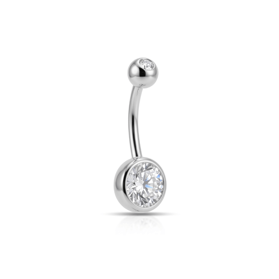 14 Ayar Altın Tek Taşlı Göbek Piercing  - Dianora Piercing Jewelry