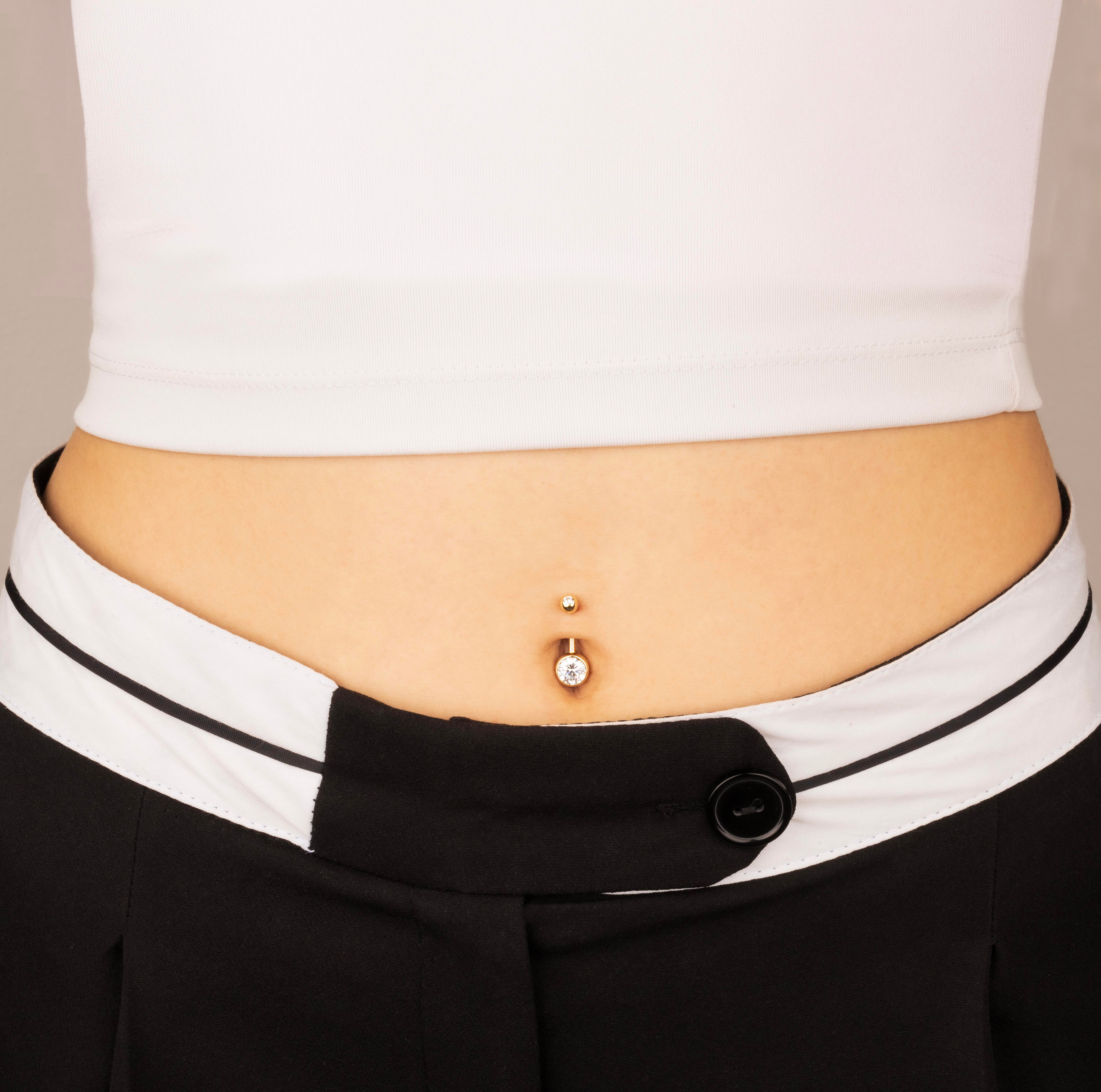 14 Ayar Altın Tek Taşlı Göbek Piercing  - Dianora Piercing