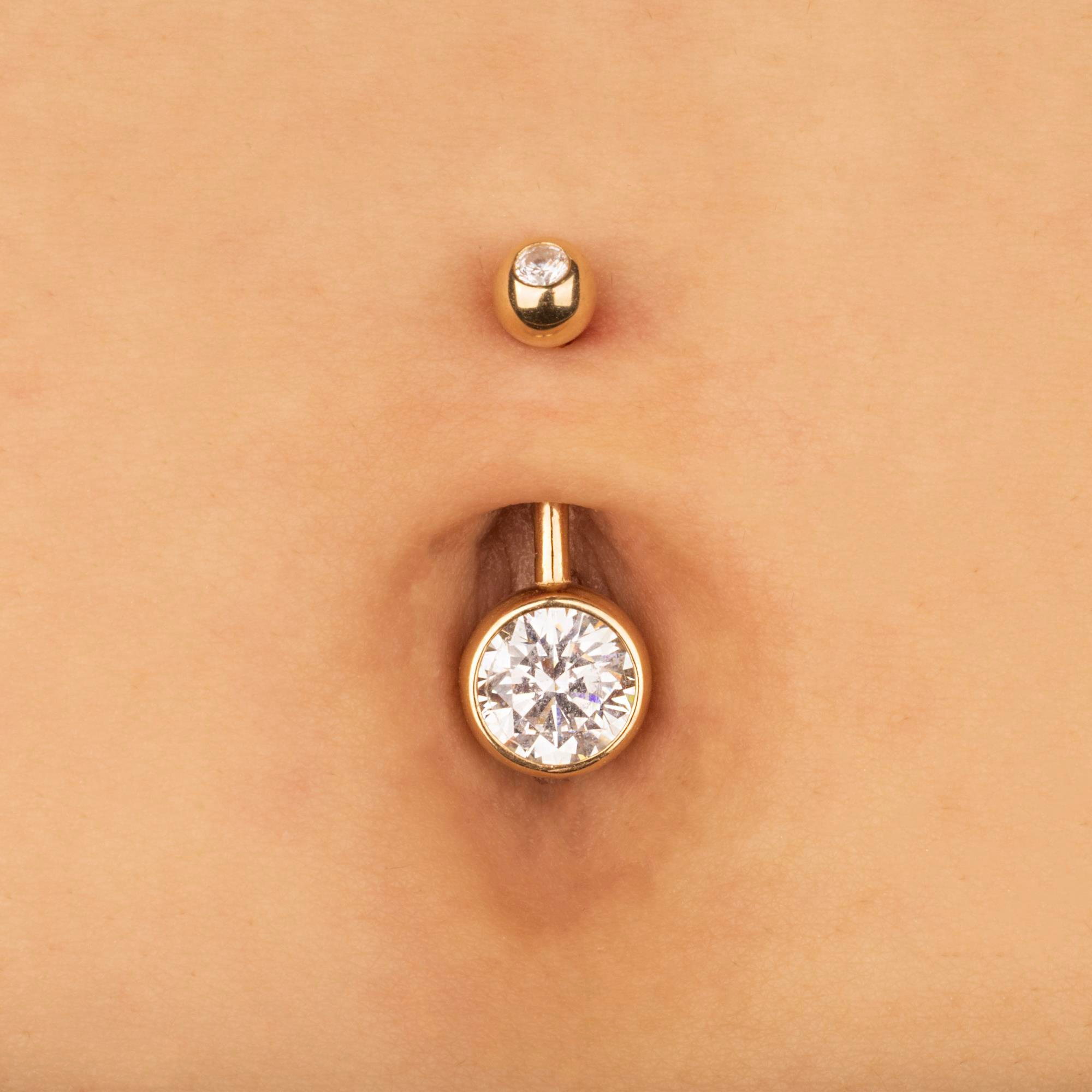 14 Ayar Altın Tek Taşlı Göbek Piercing  - Dianora Piercing