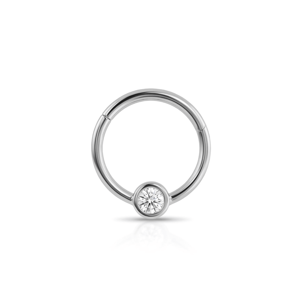 14 Ayar Altın Tek Taşlı  Minimal Halka Piercing - Dianora Piercing Jewelry