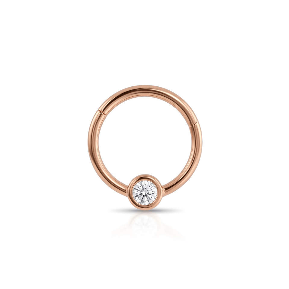 14 Ayar Altın Tek Taşlı  Minimal Halka Piercing - Dianora Piercing Jewelry