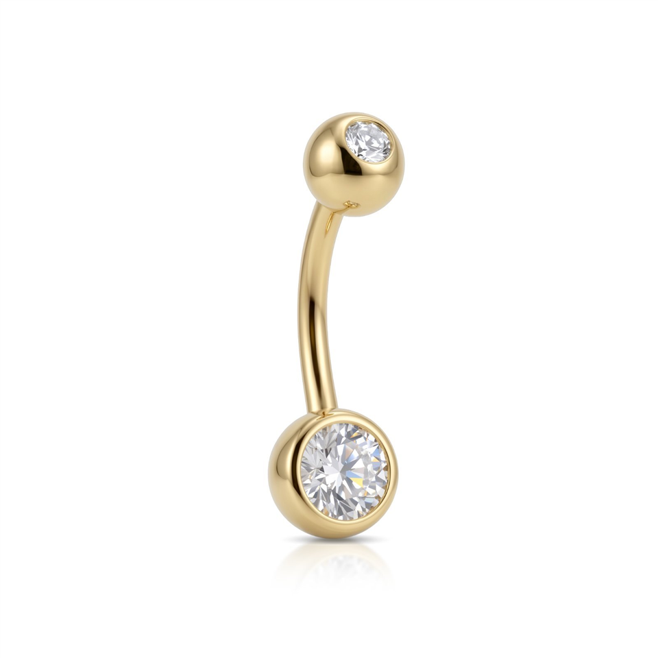 14 Ayar Altın Tektaş Göbek Piercing - Dianora Piercing Jewelry