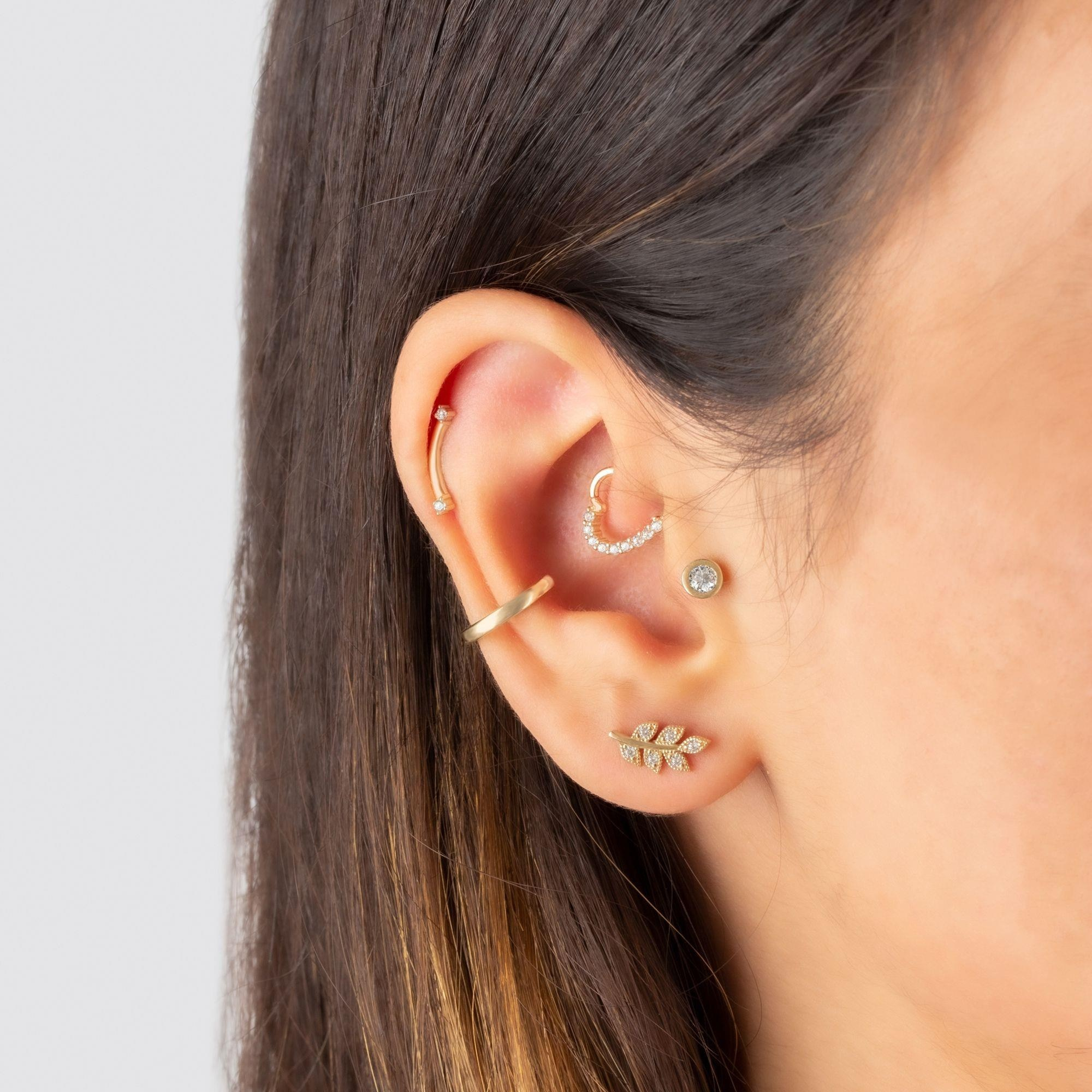 14 Ayar Altın Tektaş Minimal Tragus Piercing - Dianora Piercing Jewelry
