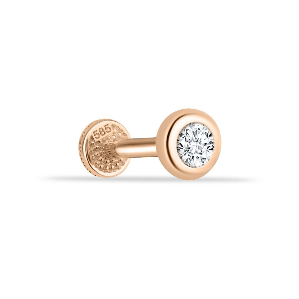 14 Ayar Altın Tektaş Minimal Tragus Piercing - Dianora Piercing Jewelry