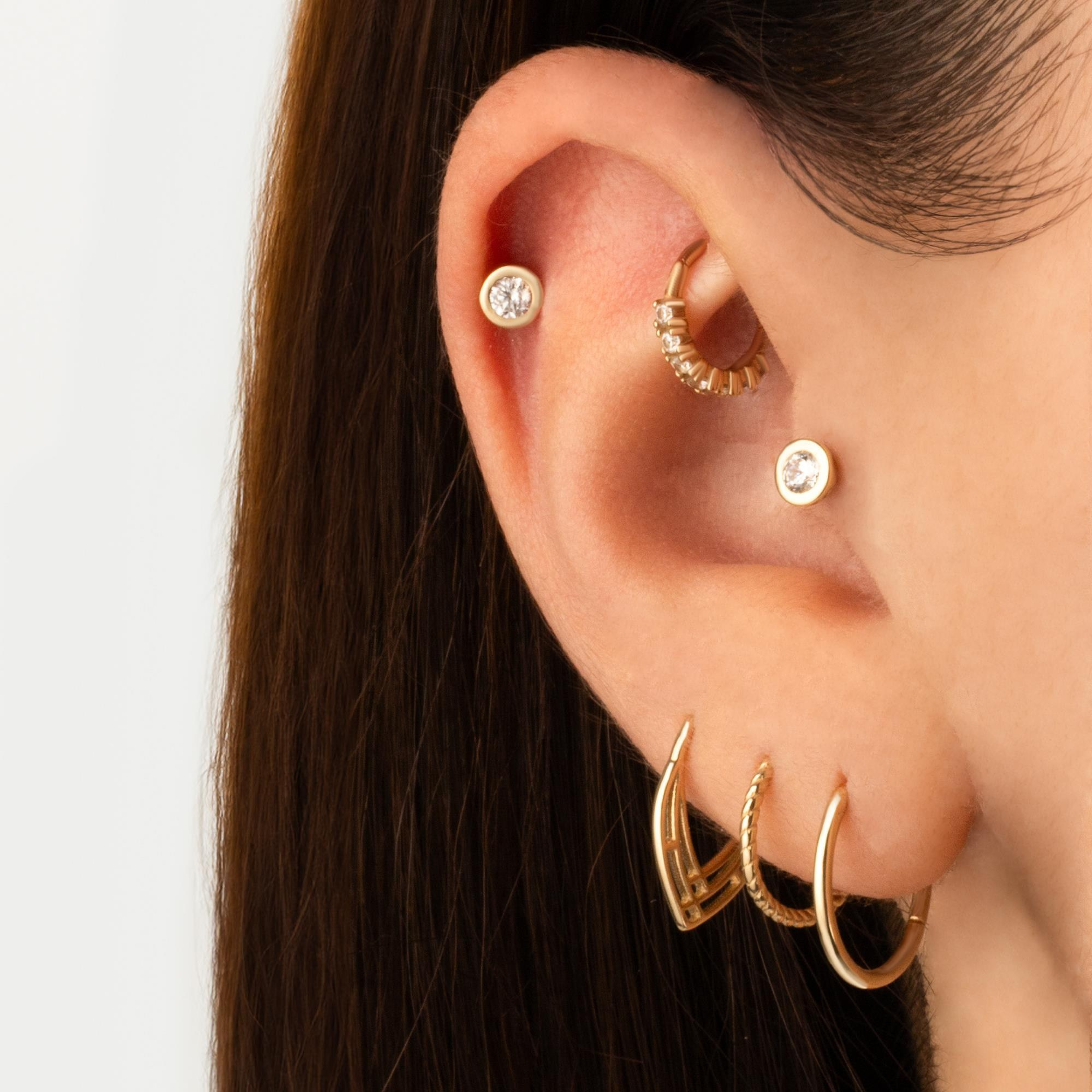 14 Ayar Altın Tektaş Minimal Tragus Piercing - Dianora Piercing Jewelry