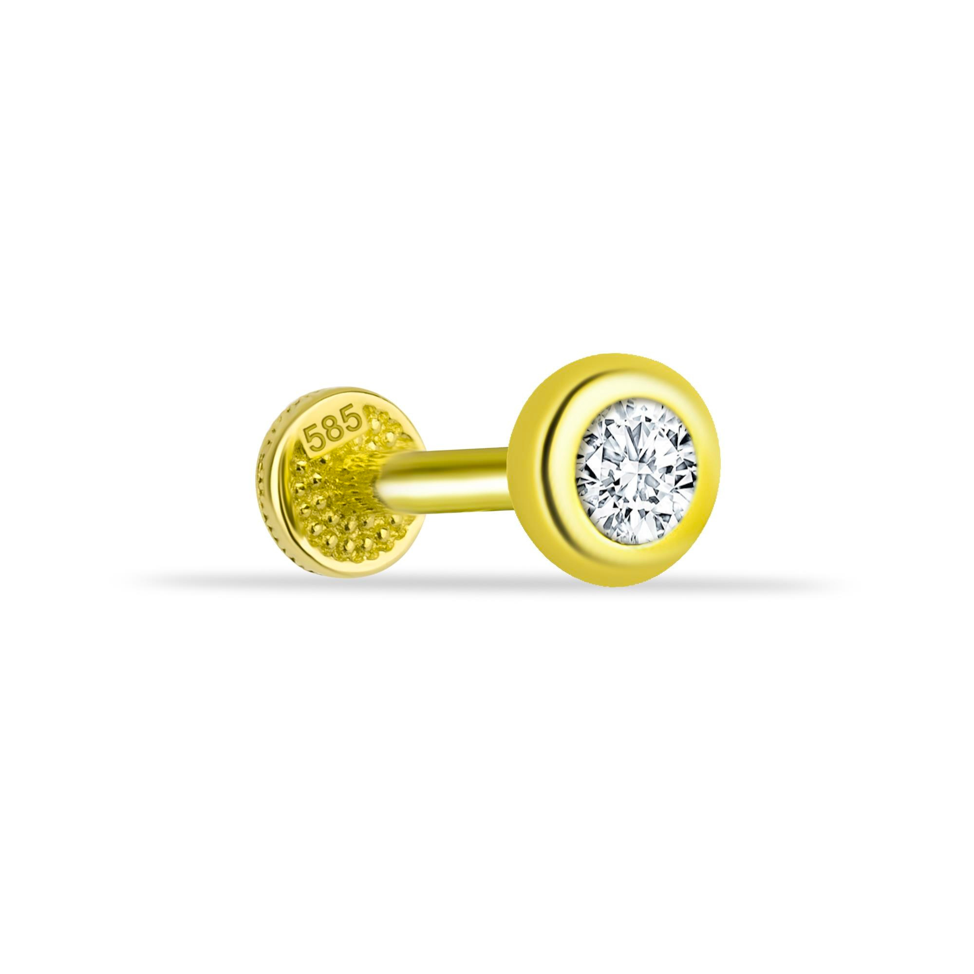 14 Ayar Altın Tektaş Minimal Tragus Piercing - Dianora Piercing Jewelry