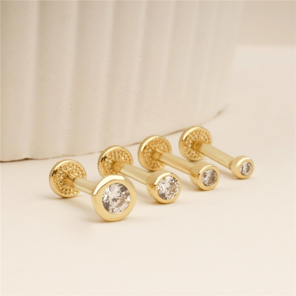 14 Ayar Altın Tektaş Minimal Tragus Piercing - Dianora Piercing Jewelry