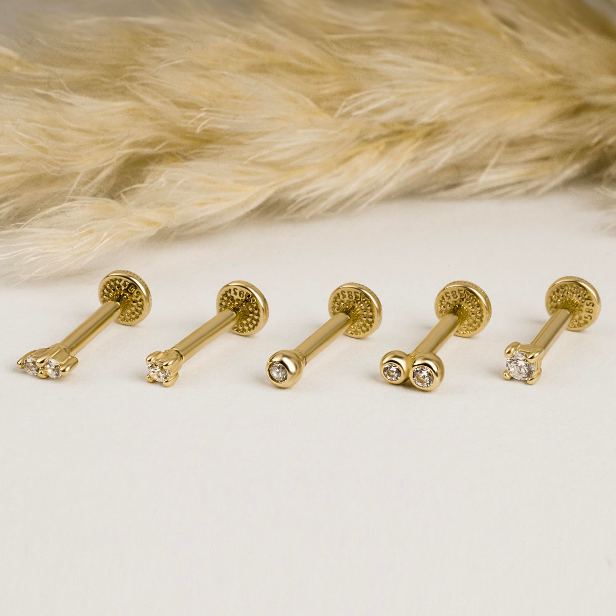 14 Ayar Altın Tektaş Motifli Minimal Tragus Piercing - Dianora Piercing