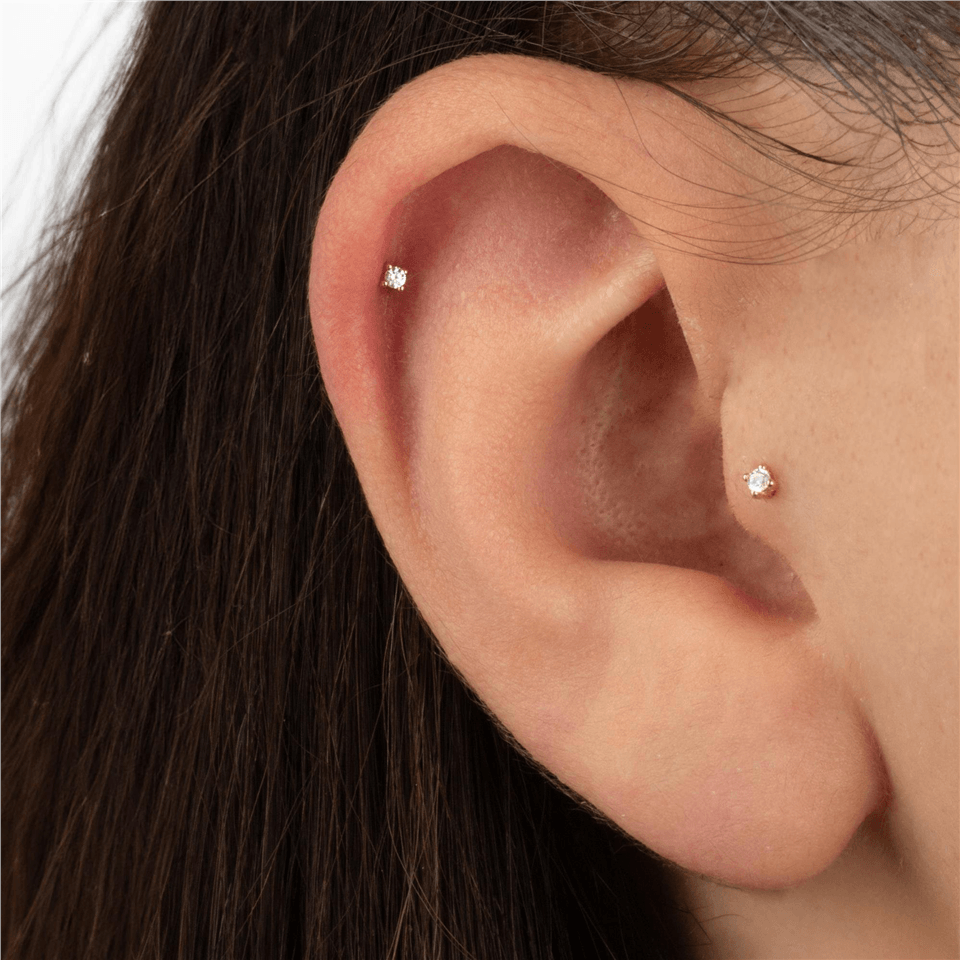 14 Ayar Altın Tektaş Motifli Minimal Tragus Piercing - Dianora Piercing Jewelry