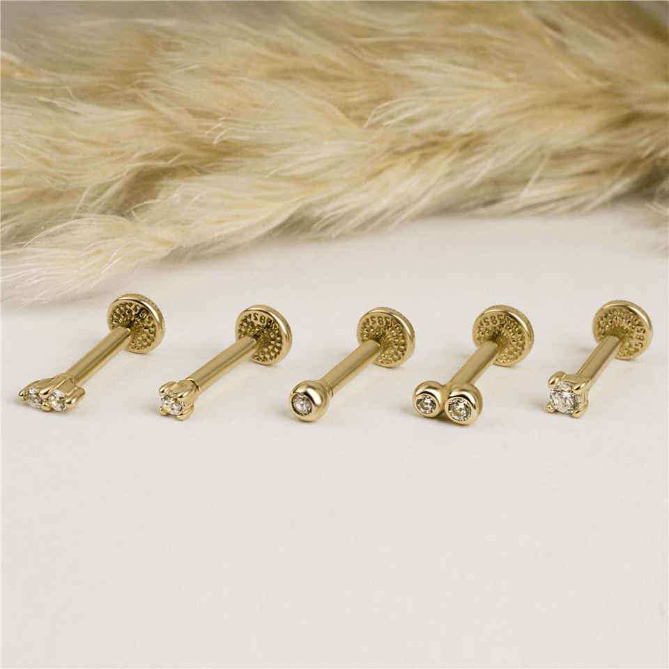 14 Ayar Altın Tektaş Motifli Minimal Tragus Piercing - Dianora Piercing Jewelry