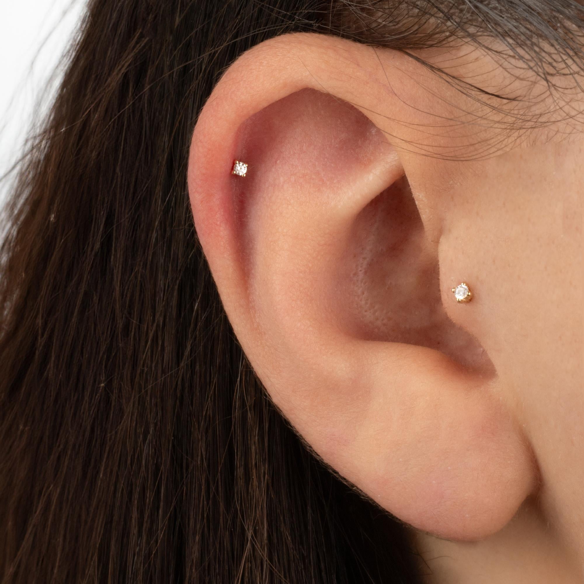 14 Ayar Altın Tektaş Motifli Minimal Tragus Piercing - Dianora Piercing