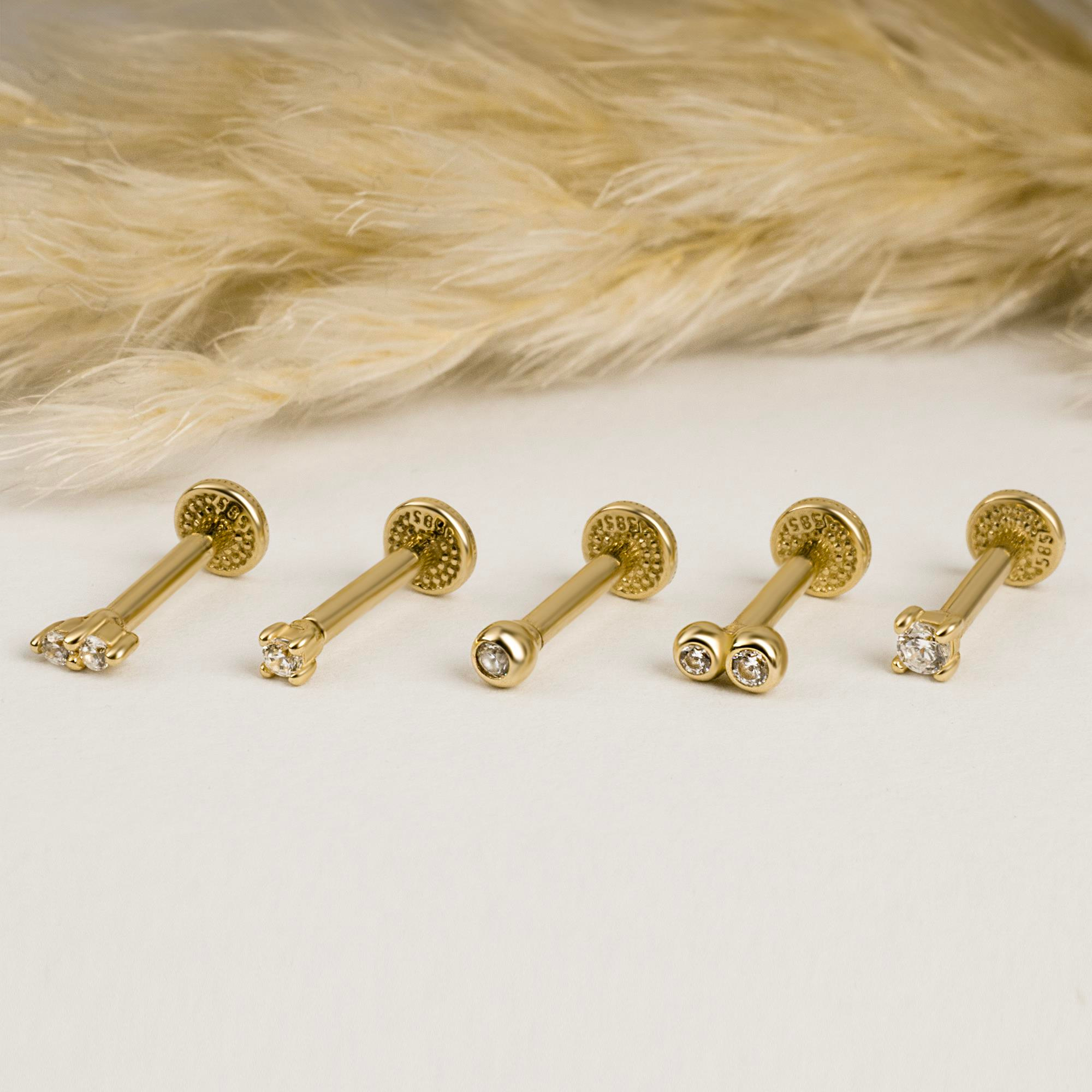 14 Ayar Altın Tektaş Motifli Minimal Tragus Piercing - Dianora Piercing