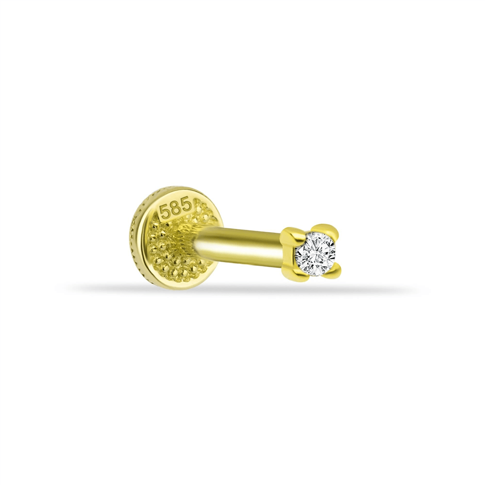 14 Ayar Altın Tektaş Motifli Minimal Tragus Piercing - Dianora Piercing Jewelry