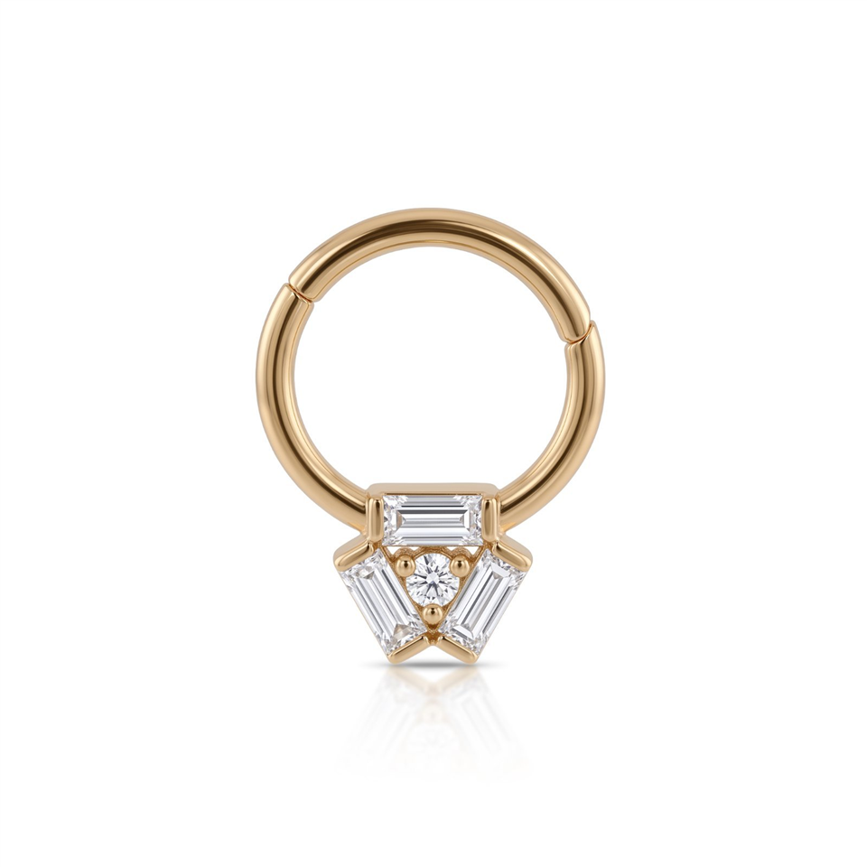 14 Ayar Altın Üç Baget Taşlı Minimal Halka Piercing - Dianora Piercing Jewelry