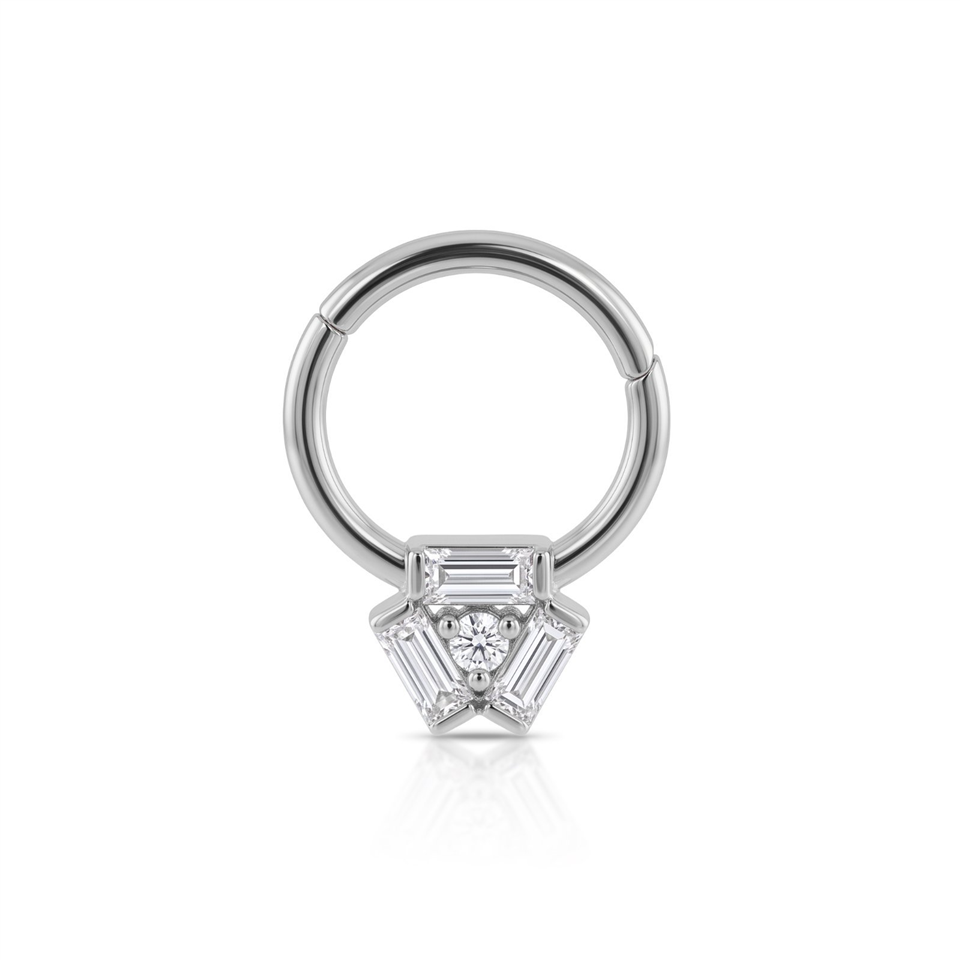 14 Ayar Altın Üç Baget Taşlı Minimal Halka Piercing - Dianora Piercing Jewelry