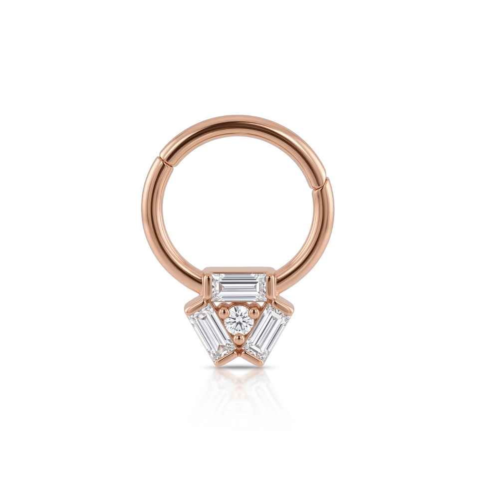 14 Ayar Altın Üç Baget Taşlı Minimal Halka Piercing - Dianora Piercing Jewelry