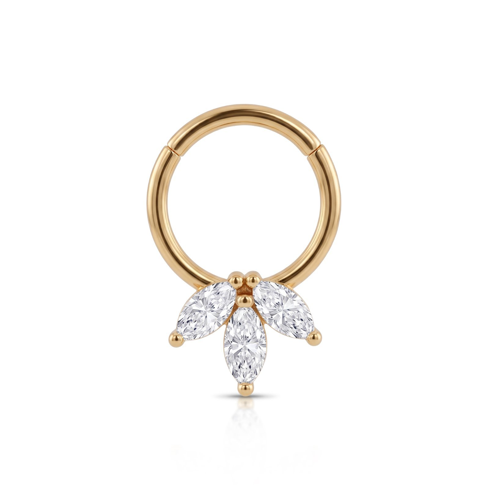 14 Ayar Altın Üç Markiz Taşlı Halka Piercing - Dianora Piercing Jewelry