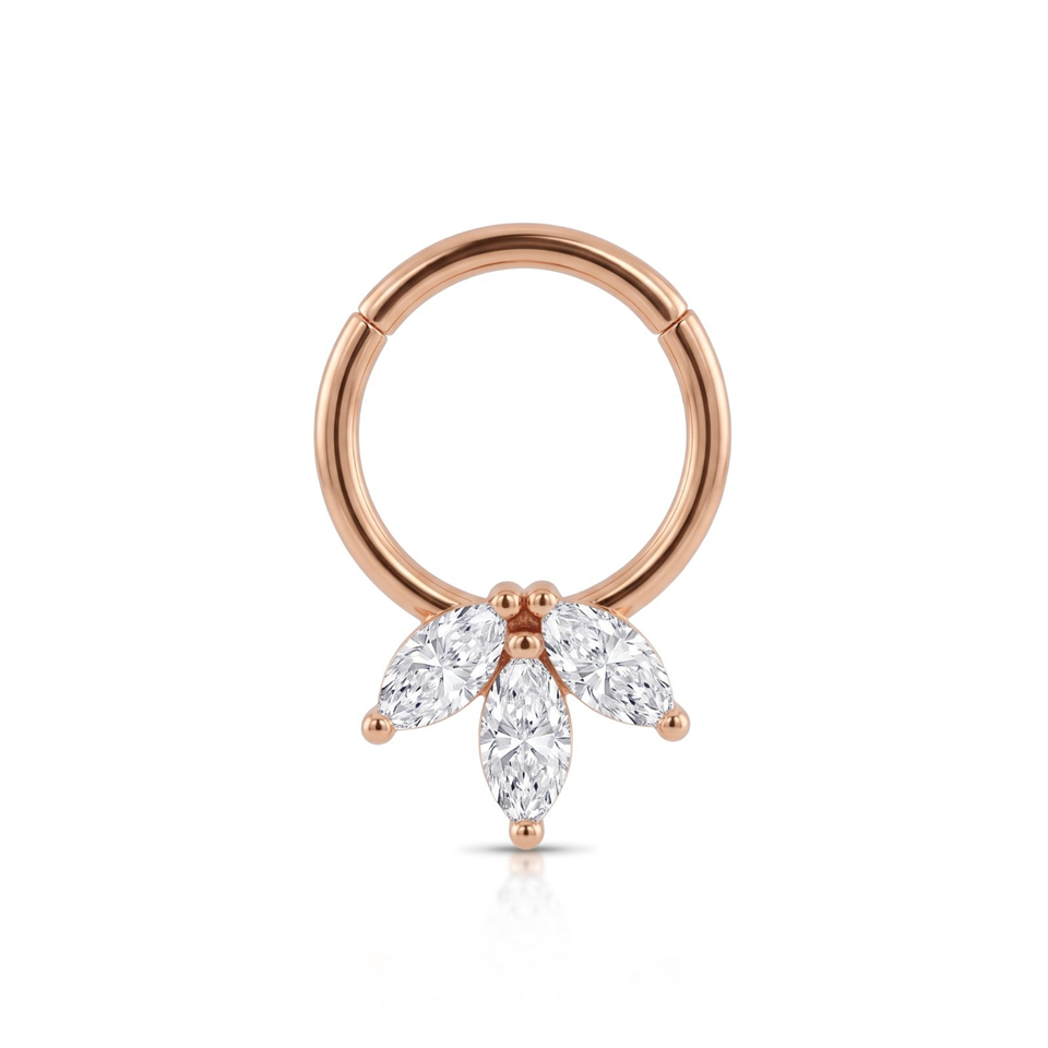 14 Ayar Altın Üç Markiz Taşlı Halka Piercing - Dianora Piercing Jewelry